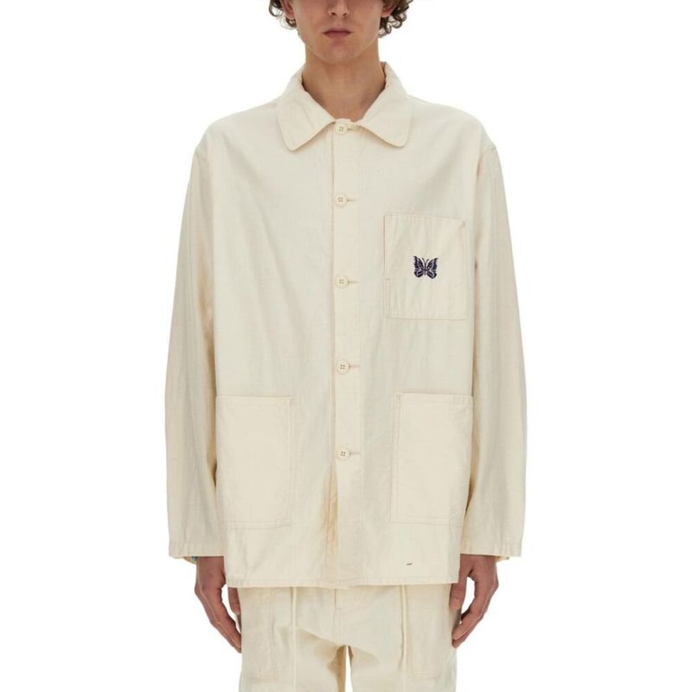 NEEDLES Work Jacket with Embroidered Butterfly Men WHITE Shirts